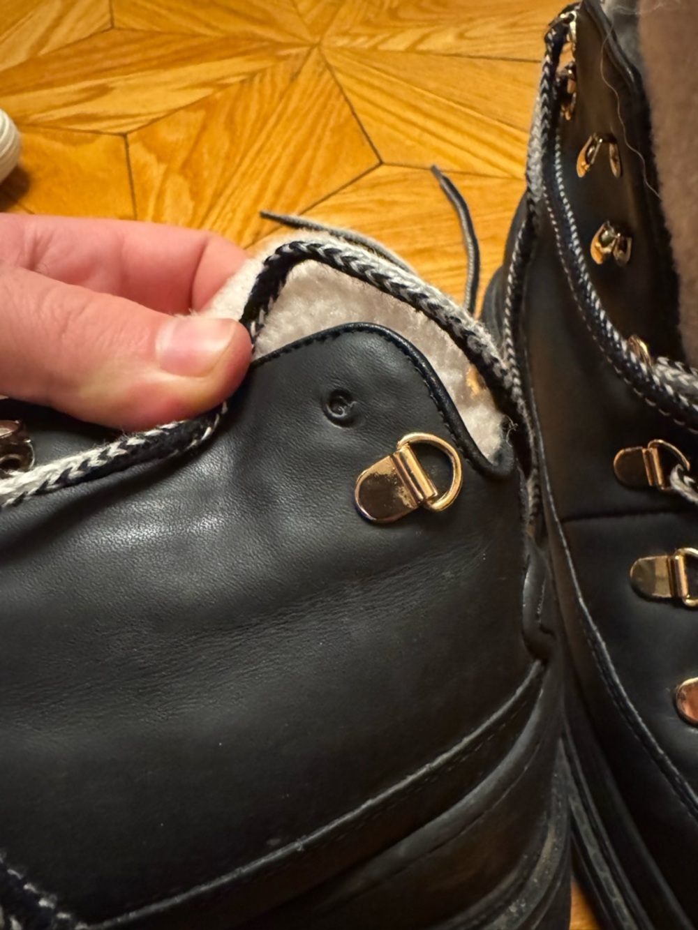 Chanel Black and Shearling-Trim Lace-Up Winter Snow Boots - Picture 16 of 16